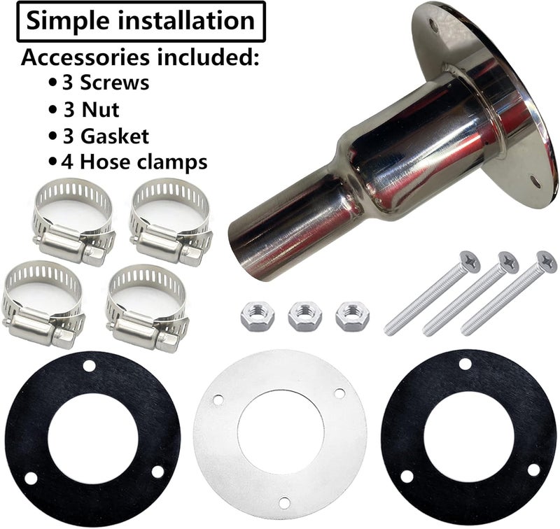 LTEMG Diesel Heater Thru Hull Exhaust Skin,Marine Grade 316 Stainless Steel,Fitting for 24mm Tube Pipe Socket Hardware(Straight) - Image 4